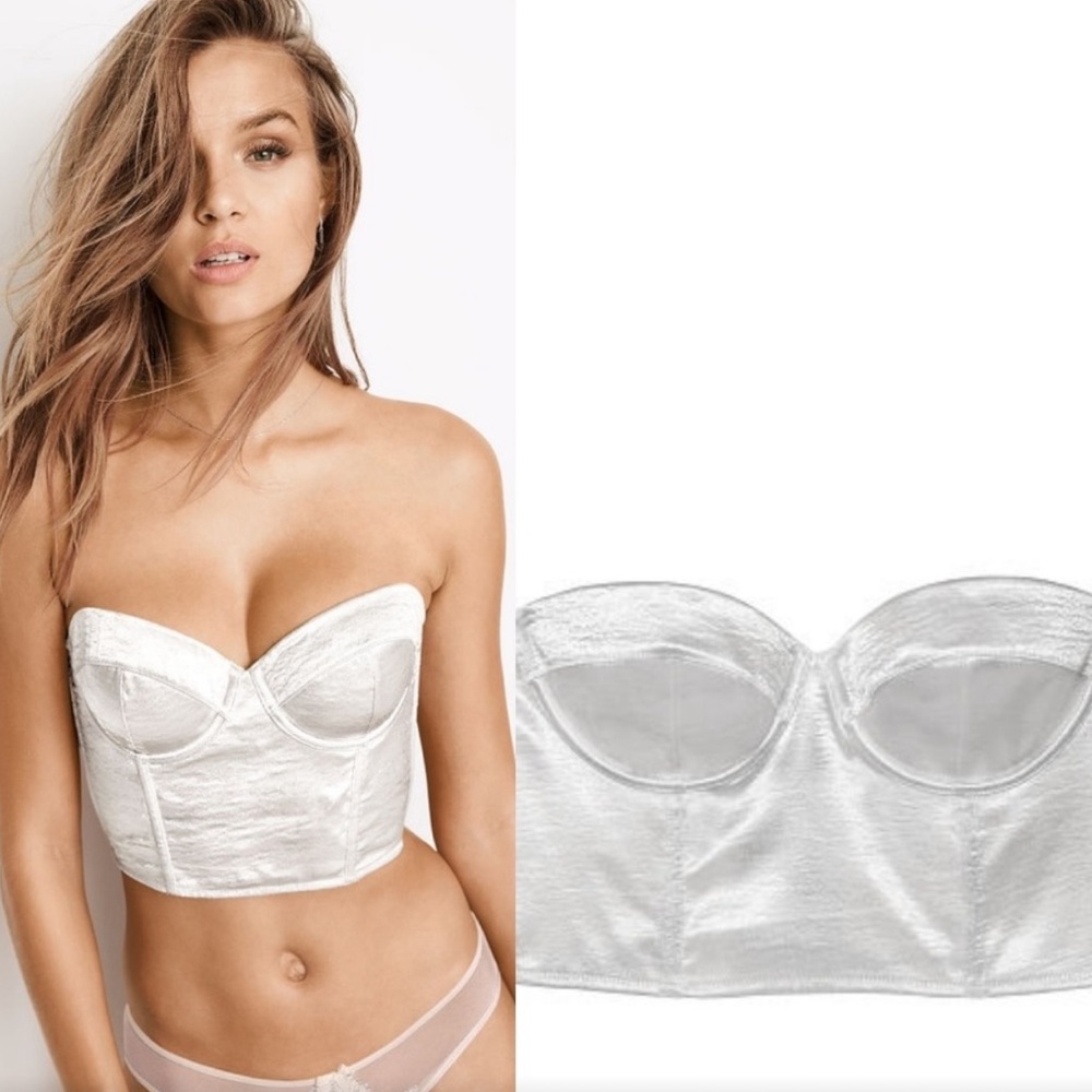 Strapless Satin Longline Bustier Bra in White
